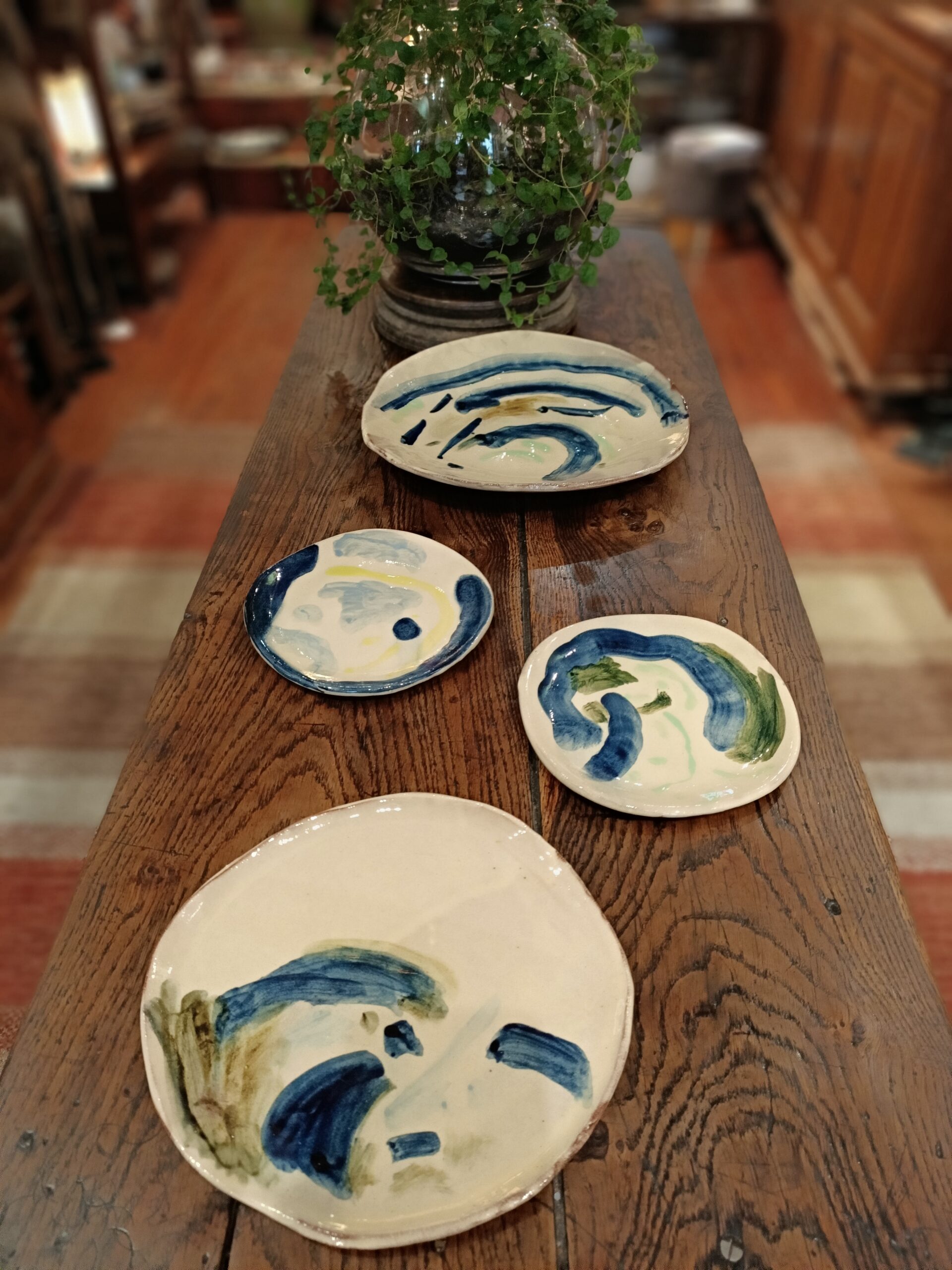 Glazed earthenware plates by Heloïse Bariol Four glazed earthenware plates