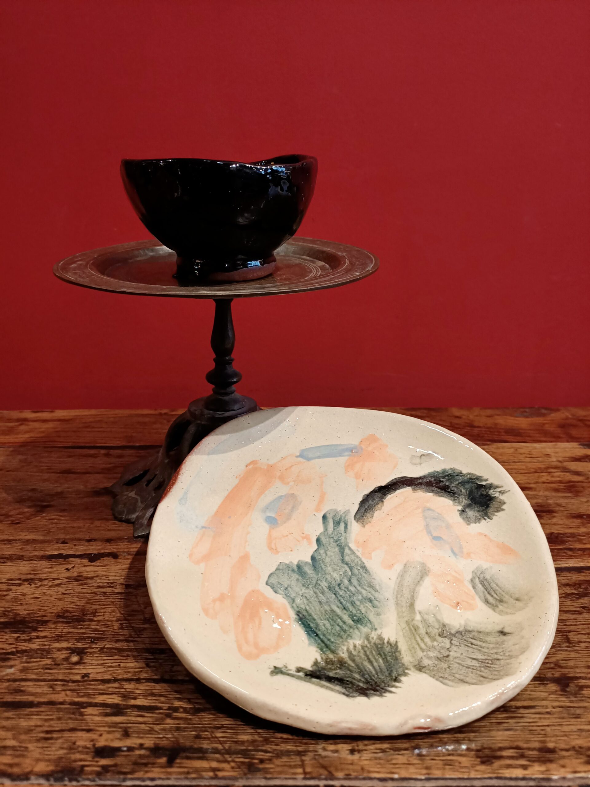 Slipware plate Petite 7 and bowl by Heloïse Bariol Small slipware plate