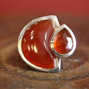 Carnelian, hessonite garnet and silver ring.