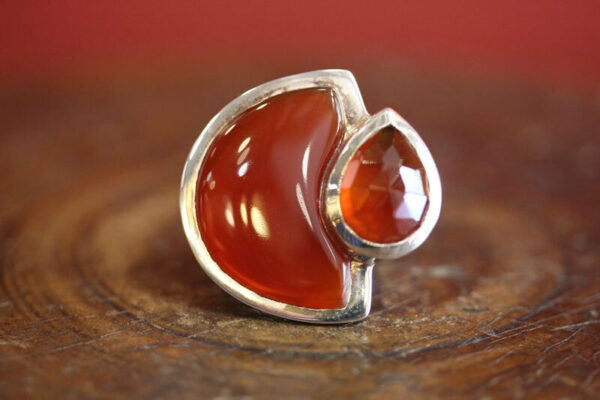 Carnelian, hessonite garnet and silver ring.