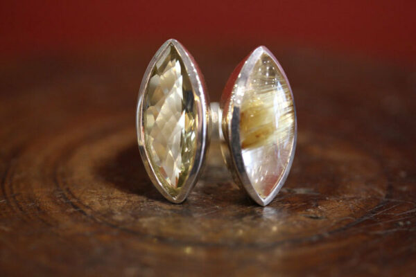 Bague argent, quartz citron et quartz rutile.