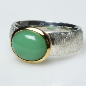 Chrysoprase, silver and vermeil ring