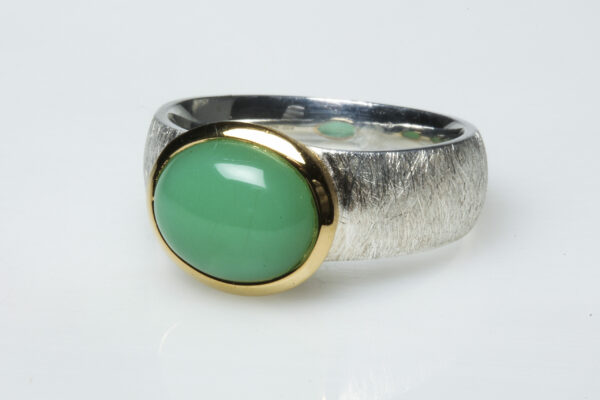 Chrysoprase, silver and vermeil ring