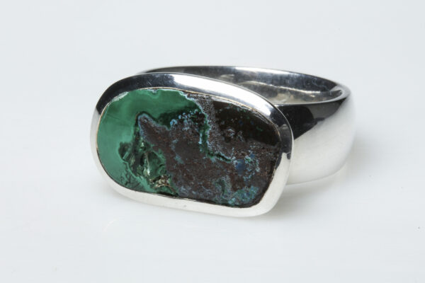 Chrysocolla and sterling silver ring.