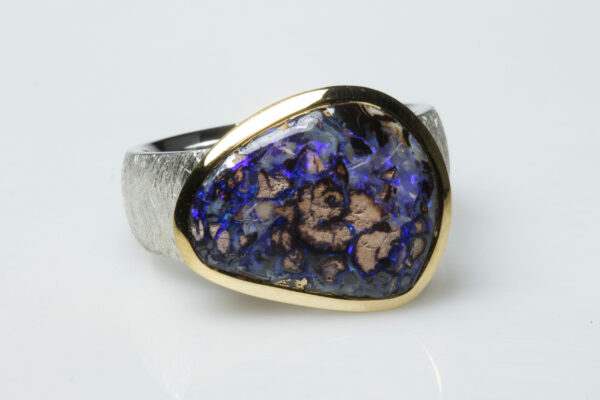 Boulder opal, silver and vermeil ring.