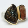 Boulder opal, sunstone, brushed silver and mat vermeil ring.