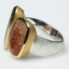 Boulder opal, sunstone, brushed silver and mat vermeil ring.