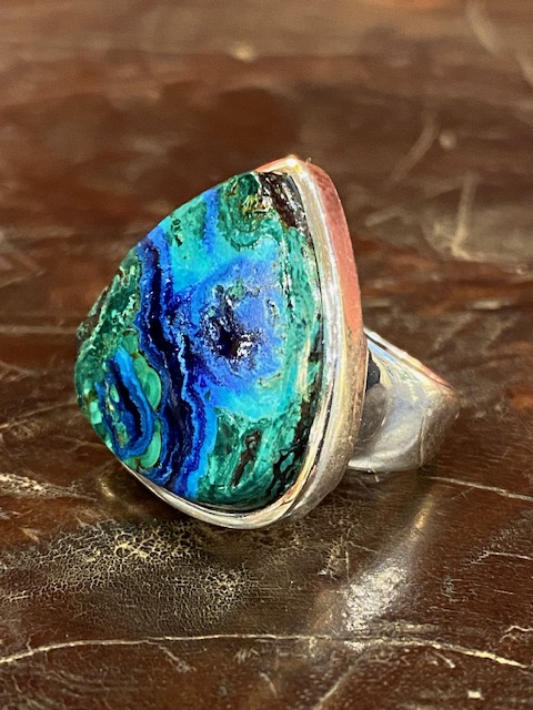 Silver and azurite-malachite ring Silver and azurite-malachite ring