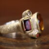 Silver, vermeil, citrin, rhodolite,sapphire and diamond ring.