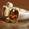 Silver, vermeil, citrin, rhodolite,sapphire and diamond ring.