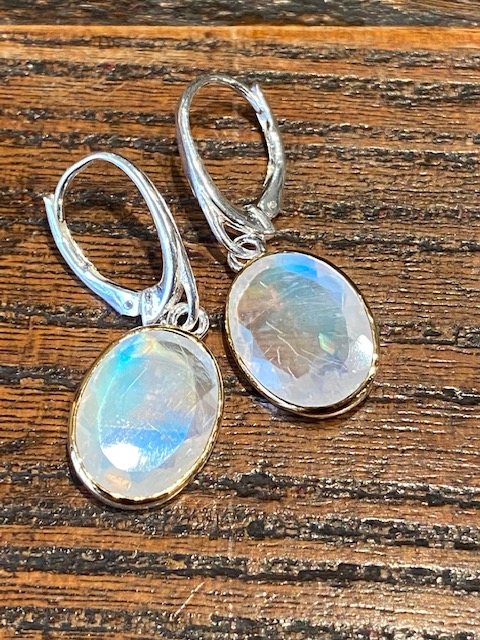 Silver and white labradorite earrings.