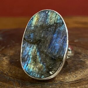 Silver and rough labradorite ring