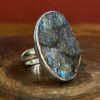 Silver and rough labradorite ring