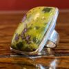 Sterling silver ring with serpentine and stichtite.