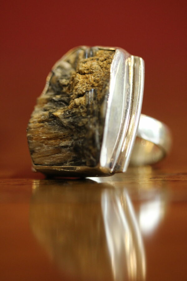Rough chiastolite and sterling silver ring
