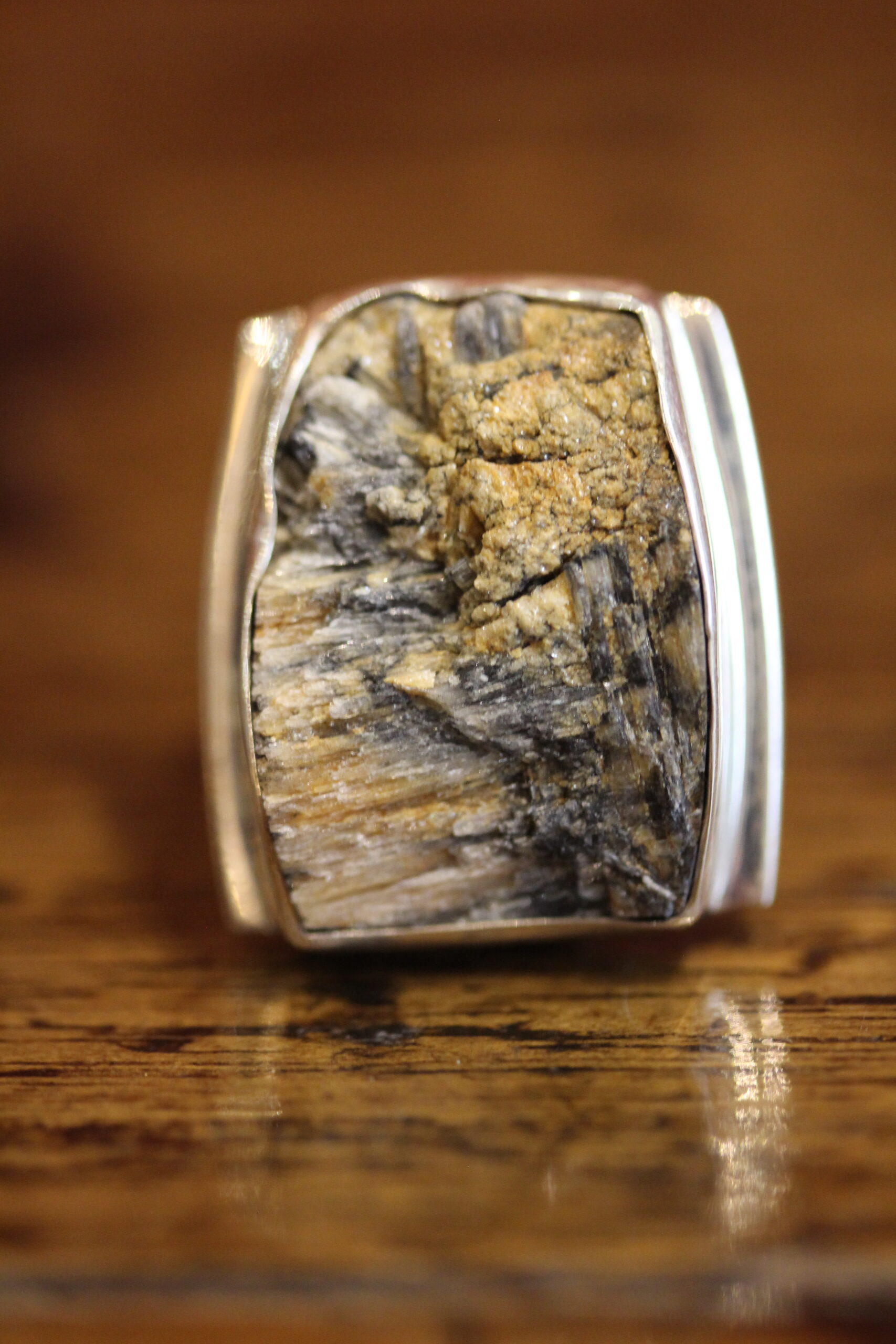 Chiastolite and silver ring Rough chiastolite and sterling silver ring