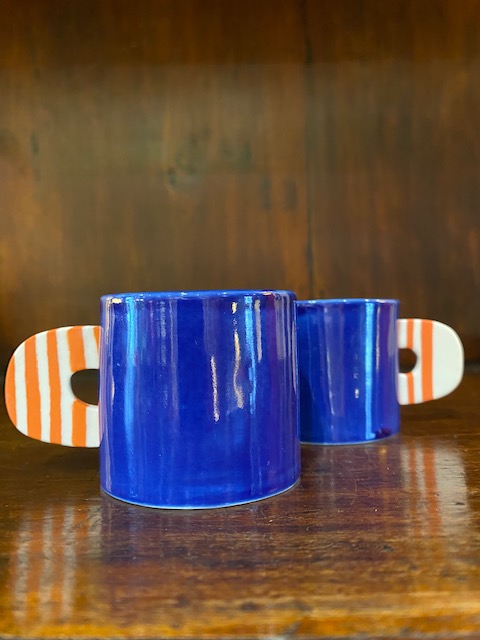 Espresso cup 2 by Eric Hibelot Blue enamelled porcelain cup.