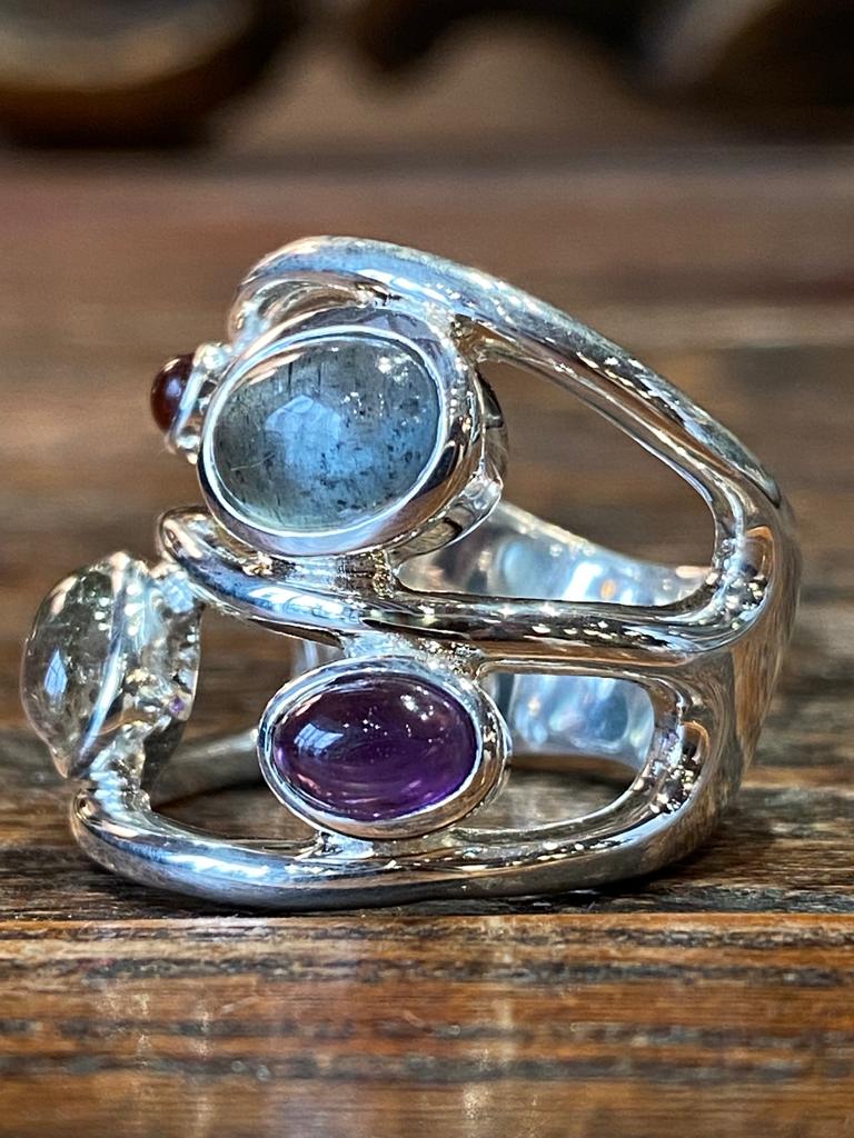 Bague argent et multipierres