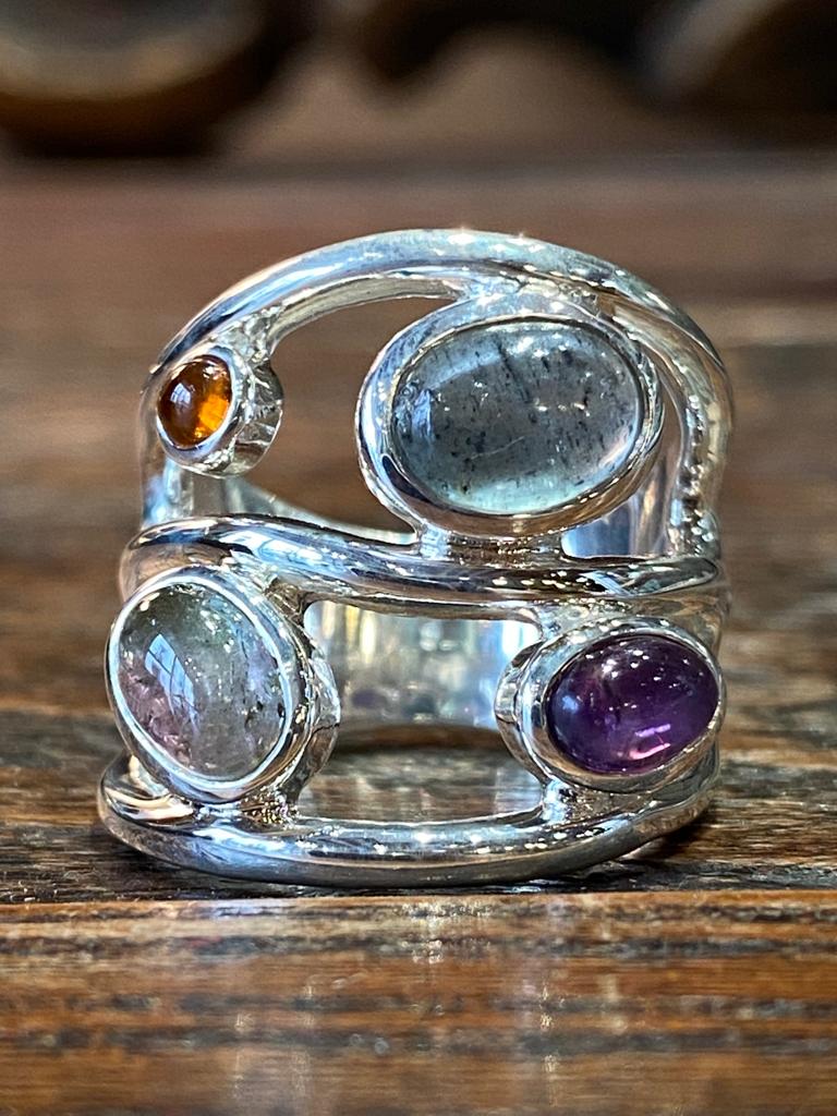 Bague argent et multipierres