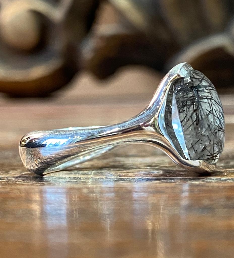 Silver and tourmalinated quartz ring 2 Silver and tourmalinated quartz ring 2