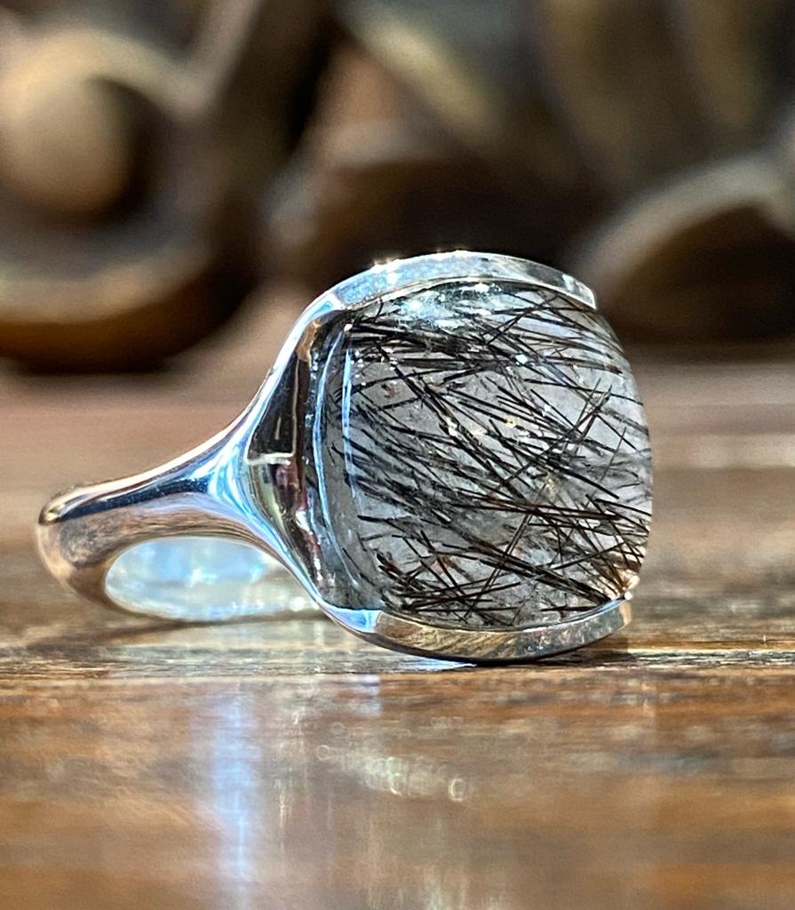 Silver and tourmalinated quartz ring 2 Silver and tourmalinated quartz ring 2