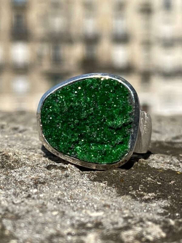 Sterling silver ring with uvarovite