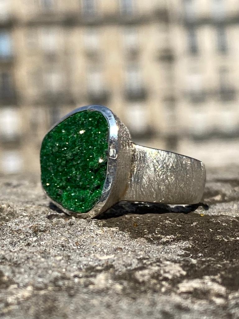 Sterling silver ring with uvarovite