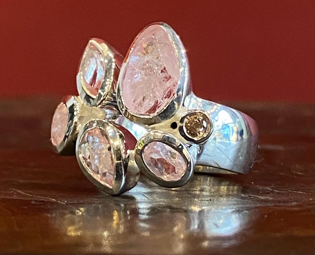 Silver, morganite and diamond ring Silver, morganite and diamond ring