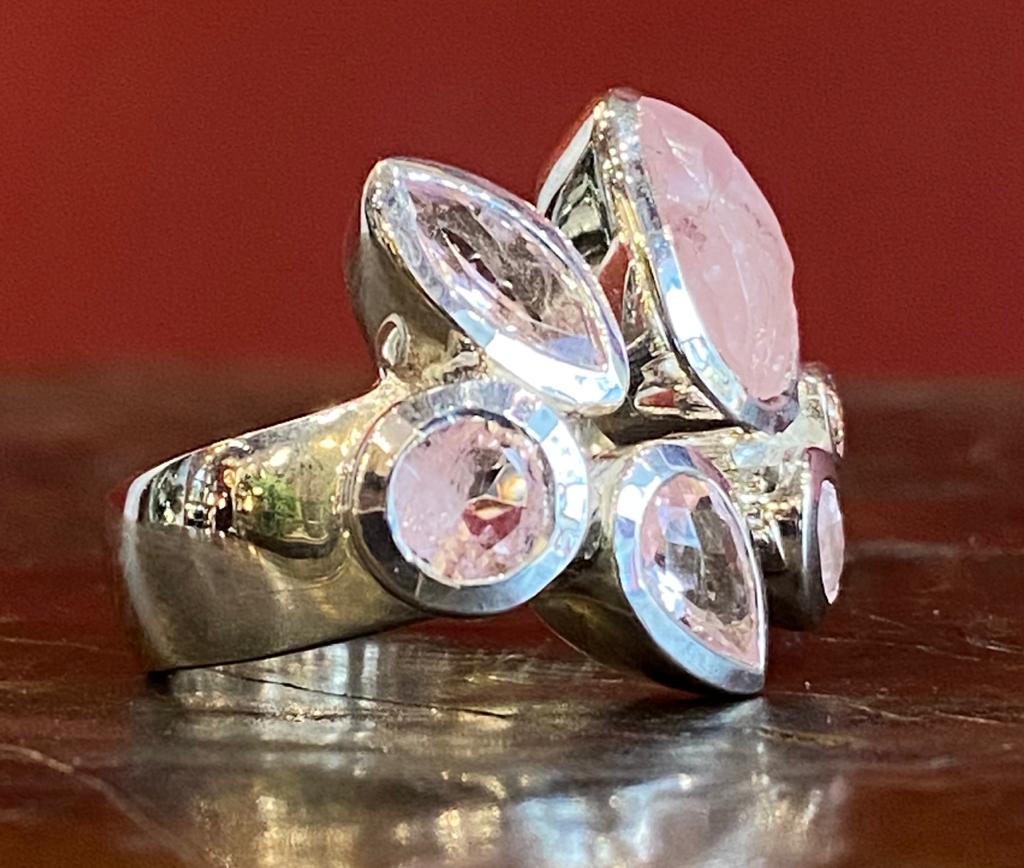 Silver, morganite and diamond ring Silver, morganite and diamond ring